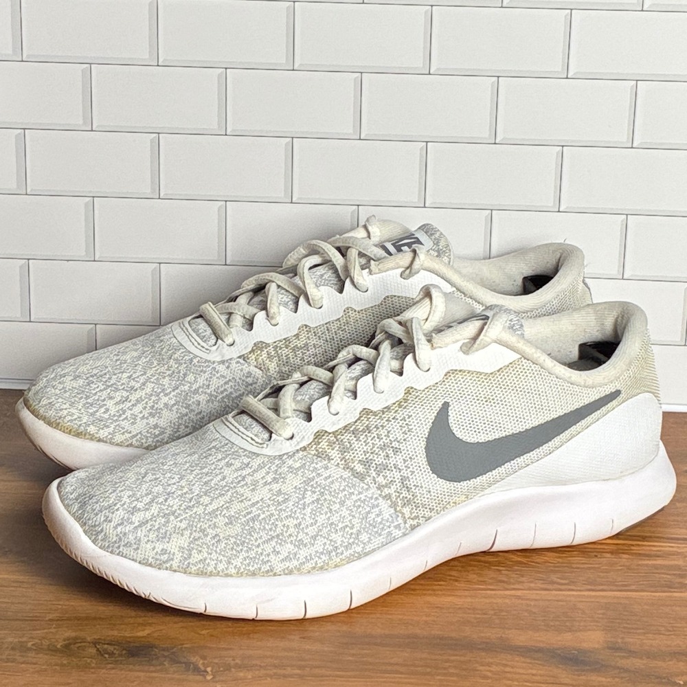 Nike Flex Contact Womens Running Shoes White Wolf Grey Size 7 Pre Owned